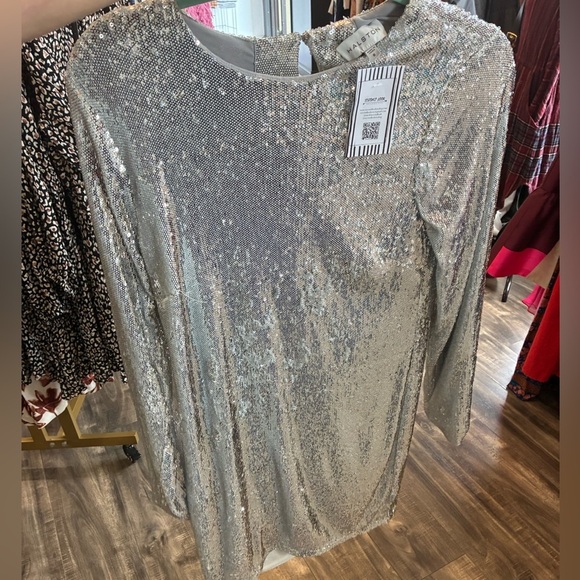 Halston CAI SEQUIN DRESS silver mermaid sequin size 8 - Picture 5 of 8